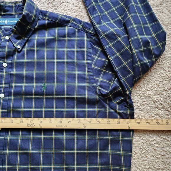 Ralph Lauren Shirt Mens 2XL Classic Fit Yellow Navy Blue Green Pony Plaid - Picture 7 of 11